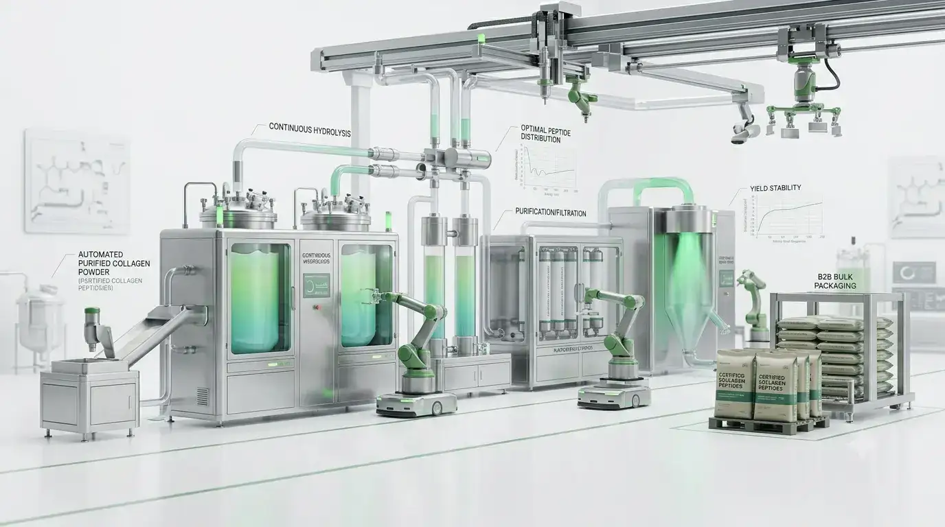 automated enzymatic hydrolysis production line for collagen raw material manufacturing in standard GMP industrial workshop